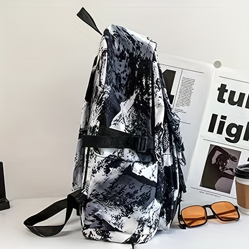 Trendy schooltas met tie dye patroon rugzak met grote Temu