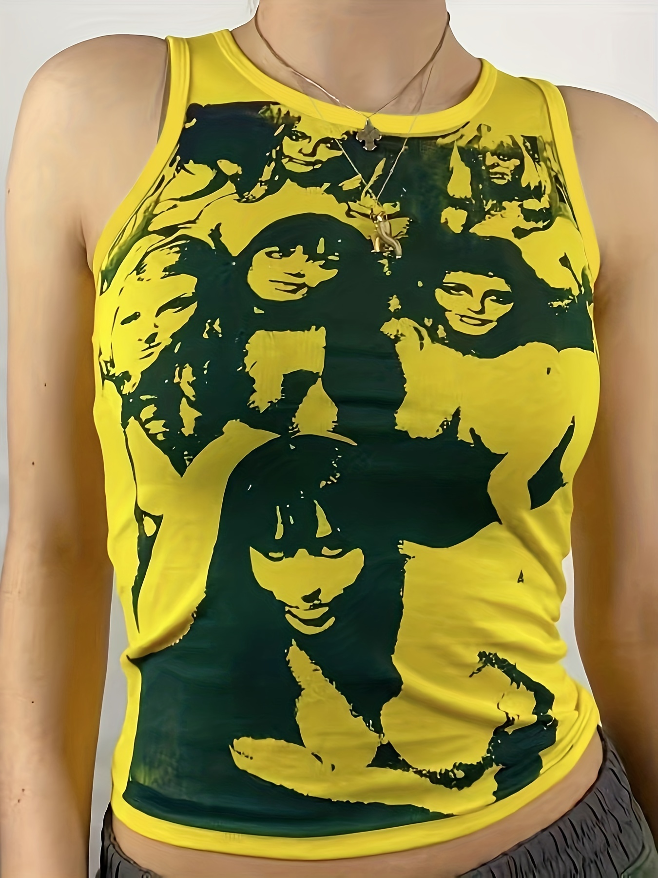 Y2K Portrait Print Tank Top Sleeveless Summer Slim Tank Top