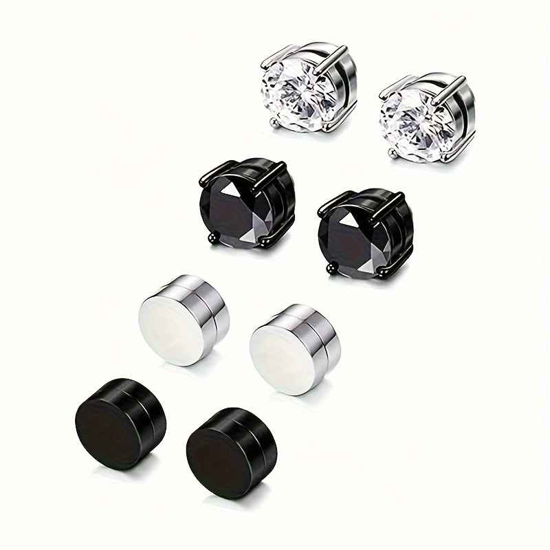 10 Pairs Non-Pierced Earrings for Men, Clip on Earrings, Stainless Steel Magnetic Stud Earrings, Hoop Earrings,Temu