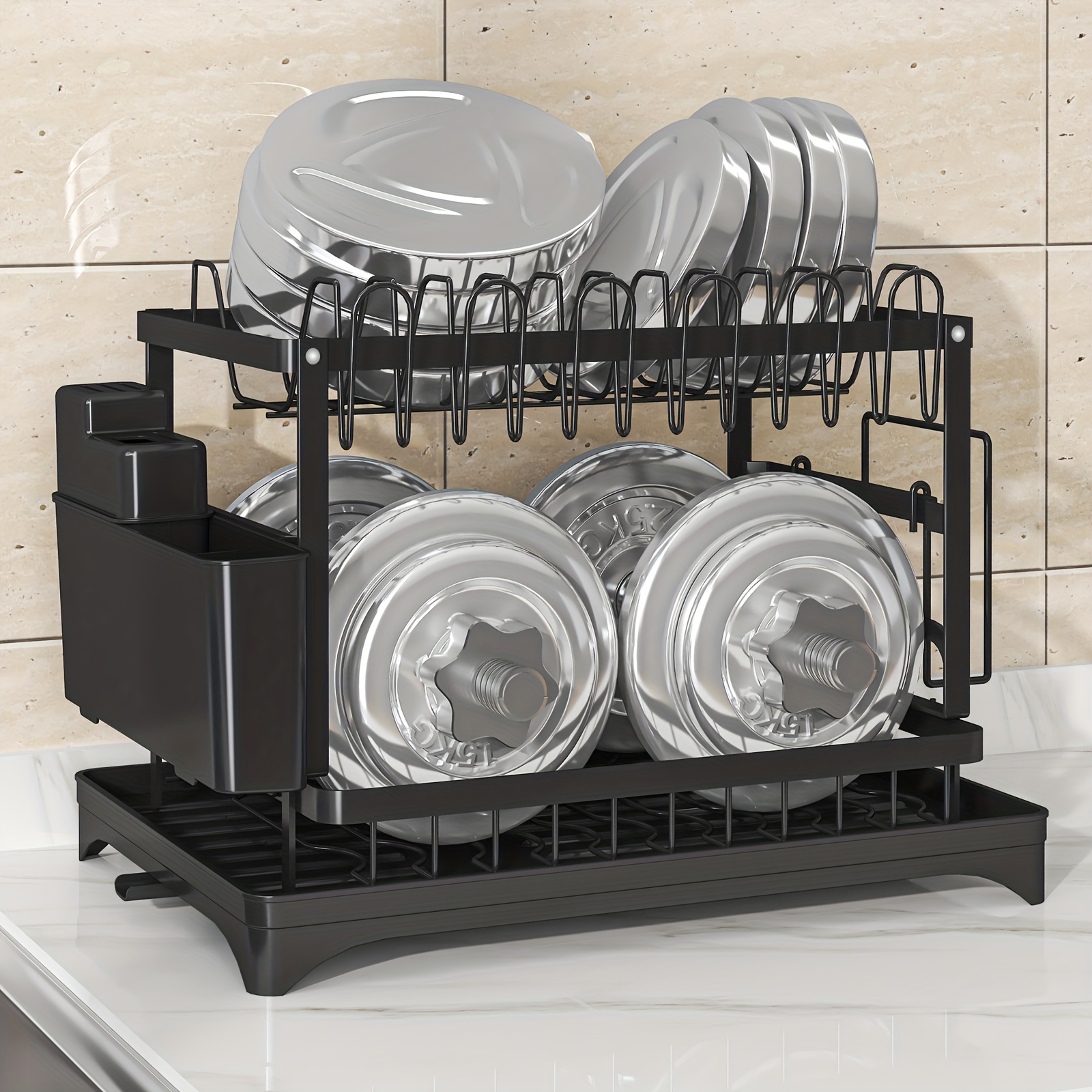 1pc Retractable 2 Tier Dish Rack With Drainage Spout, Telescopic Large Sink  Dish Drainer With Drainboard, Dish Drying Rack With Cutlery Holder Cups Ho
