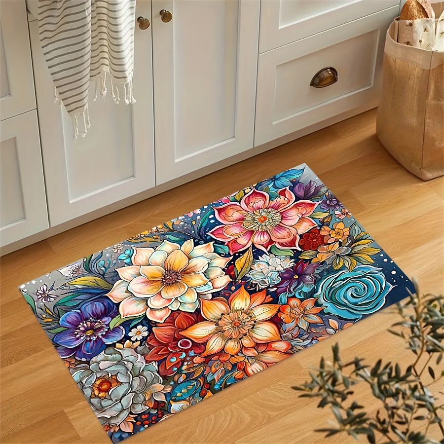 Kitchen Floor Mat Long Flower Soft Area Rugs Bathroom Non-slip