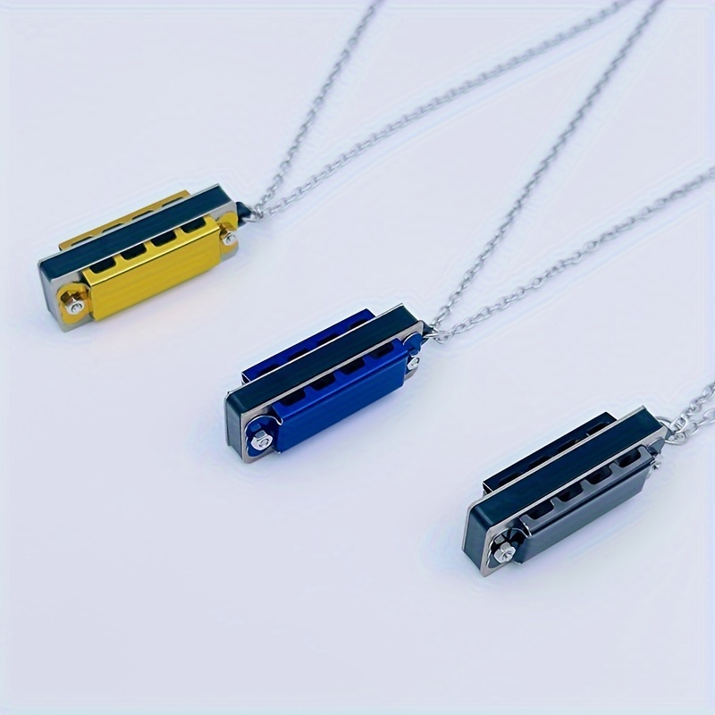 1pc Mini Harmonica Necklace, 4-Hole 8-Note, Playable Melody, Multi-Color Options, Metal Polished Finish, Beginner Instrument, Ideal Christmas & Spring Festival Gift, No Bag Included