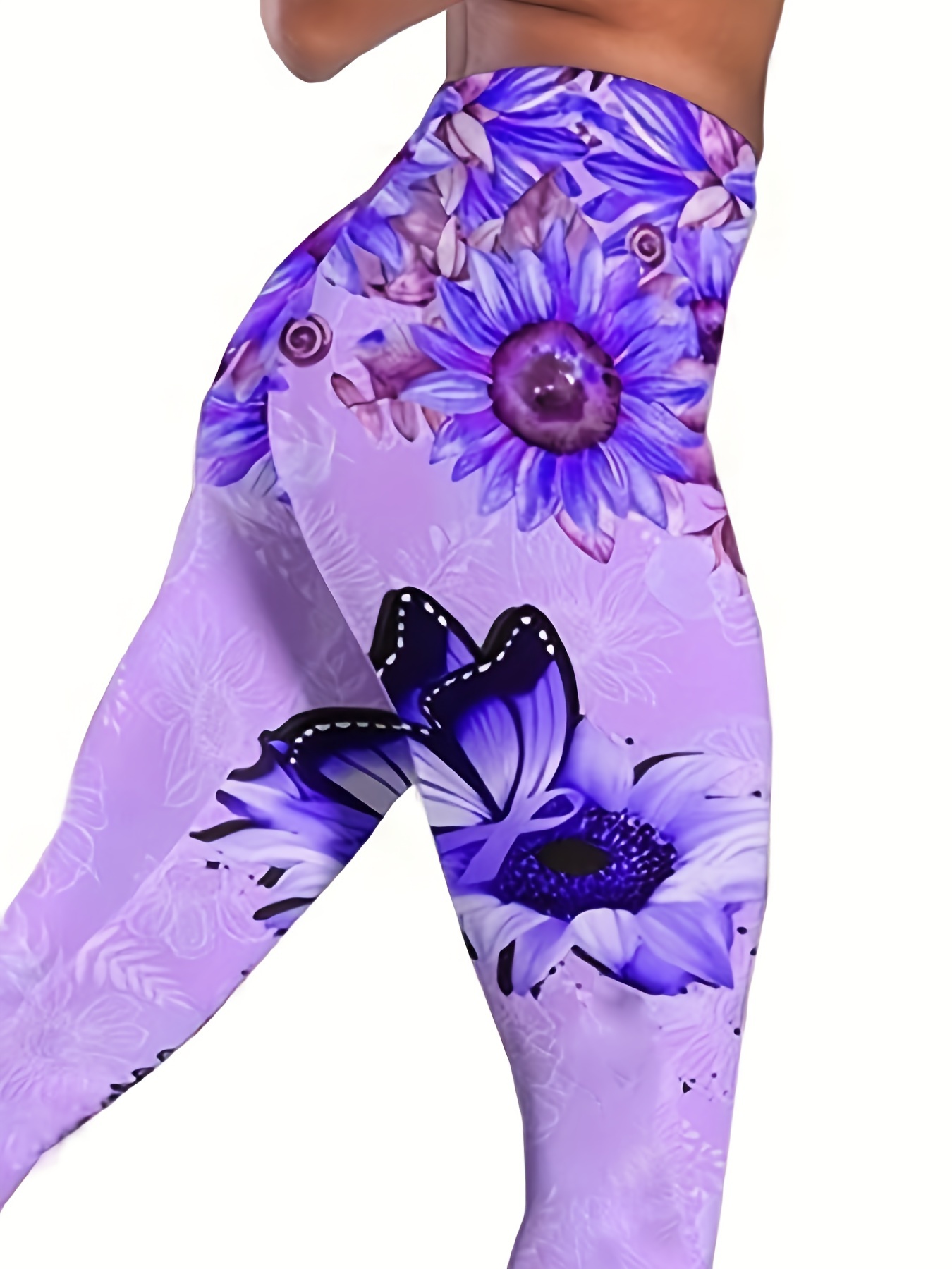 Women Legging with pockets - Light Purple Floral Print
