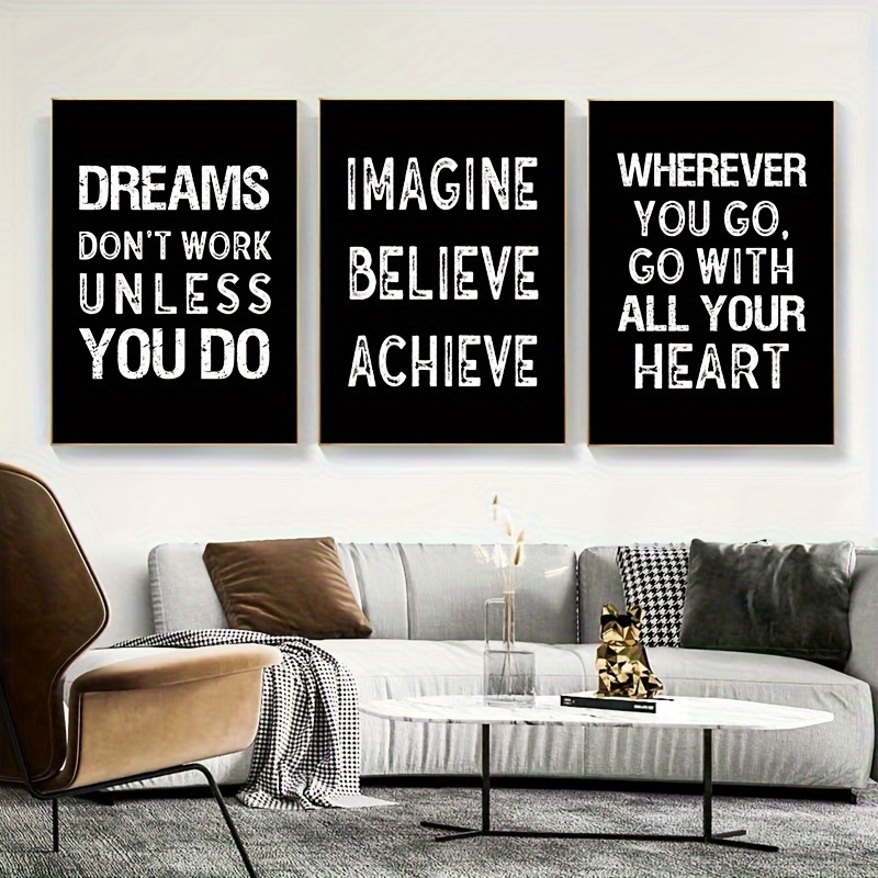 3pcs/set Nera Bianca Citazioni Ispiratrici Arte Su Tela Poster Stampa,  Immagine Decorativa Nordica Per Aula Ufficio, Decorazione Moderna Per La  Casa, Senza Cornice - Temu Italy