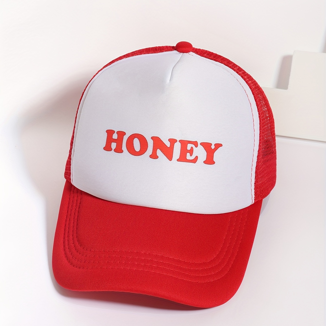 HONEY Print Red Trucker Hat, Unisex Baseball Cap