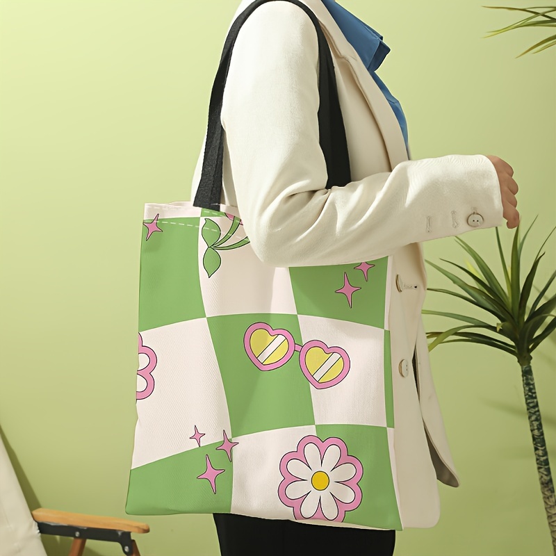 Aesthetic Floral Print Tote Bag, Cartoon Canvas Shoulder Bag, Women's  Casual Reusable Handbag & Shopping Bag - Temu