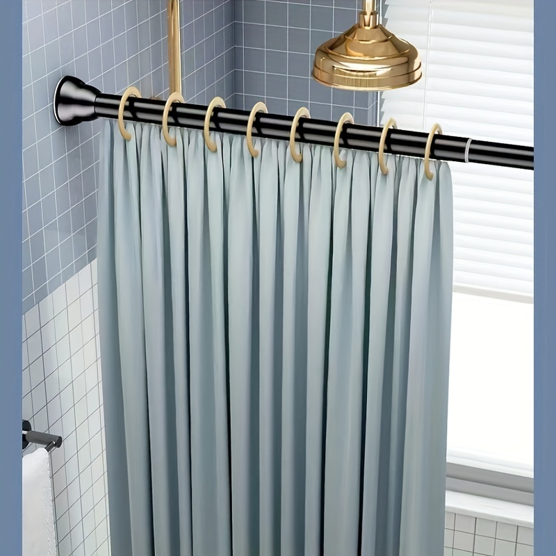 Barra de cortina de ducha blanca, extensible, en forma de L, acero  inoxidable, sin perforaciones, barra de cortina de baño para tienda de ropa  de baño