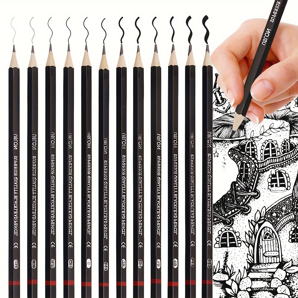 12pcs Sketch Pencil Set 2h-8b 4h-12b Art Sketch Graphite Pencil 4h