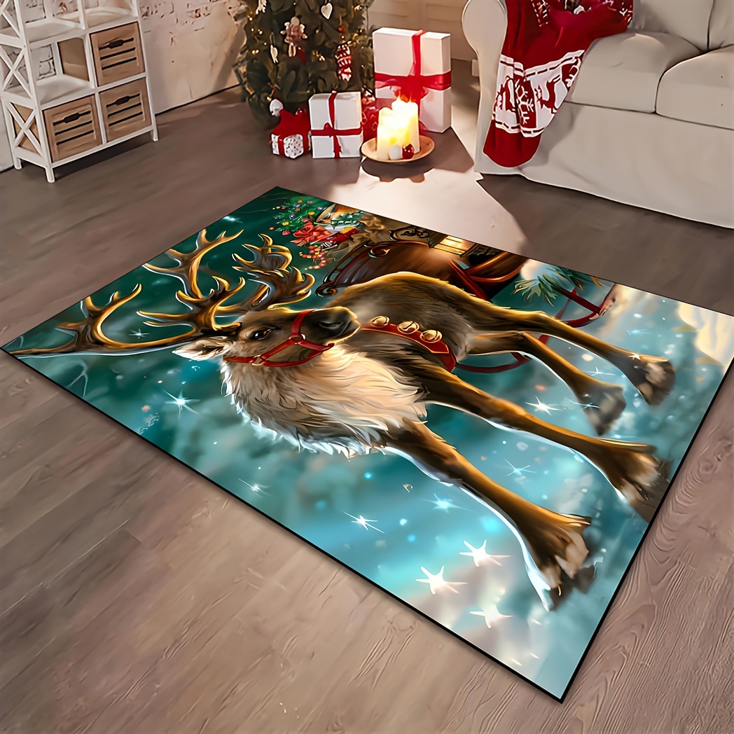 Winter Xmas Decorative Rug Rustic Moose Deer Pattern Floor - Temu