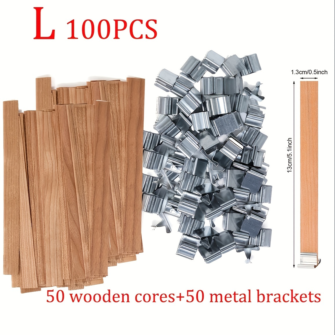 100pcs Natural Wooden Candle Wicks, 5.1 X 0.5 Inch Wood Wicks For Candles  Making, Smokeless Wooden Candle Wicks With 100pcs Iron Stand, Good Craft Sup