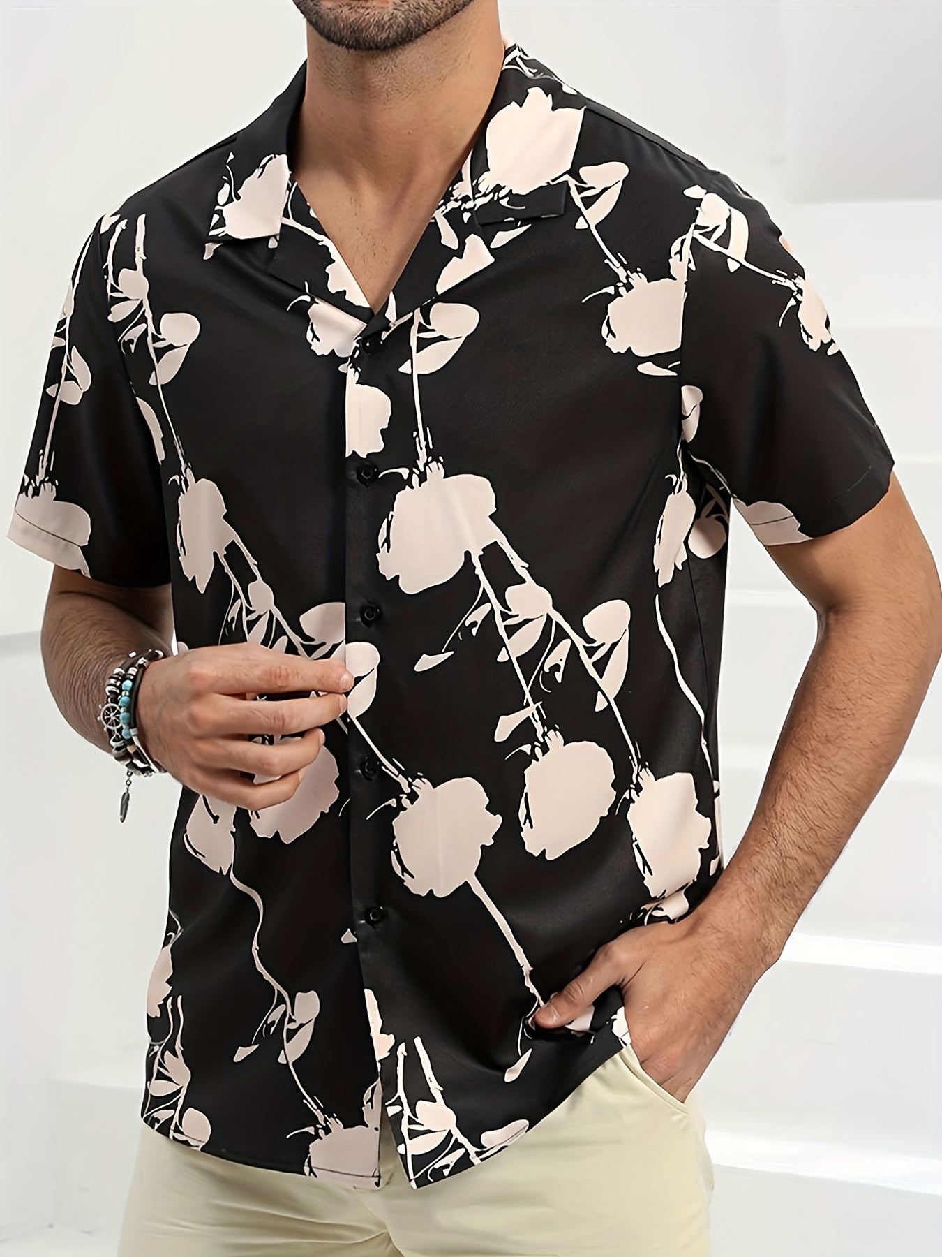 Men's Casual Abstract Pattern Short Sleeve Shirt, Male Clothes For