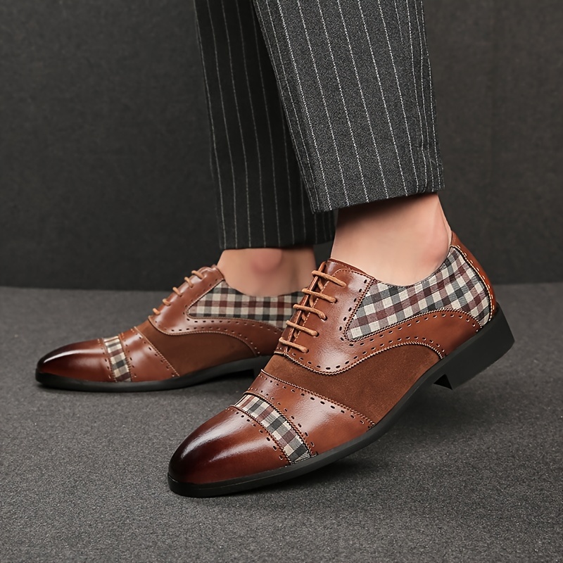 Mens Plaid Print Oxford Shoes Pointed Toe Formal Dress Shoes For Wedding  Business Meeting Party Graduation Office - Men's Shoes - Temu New Zealand