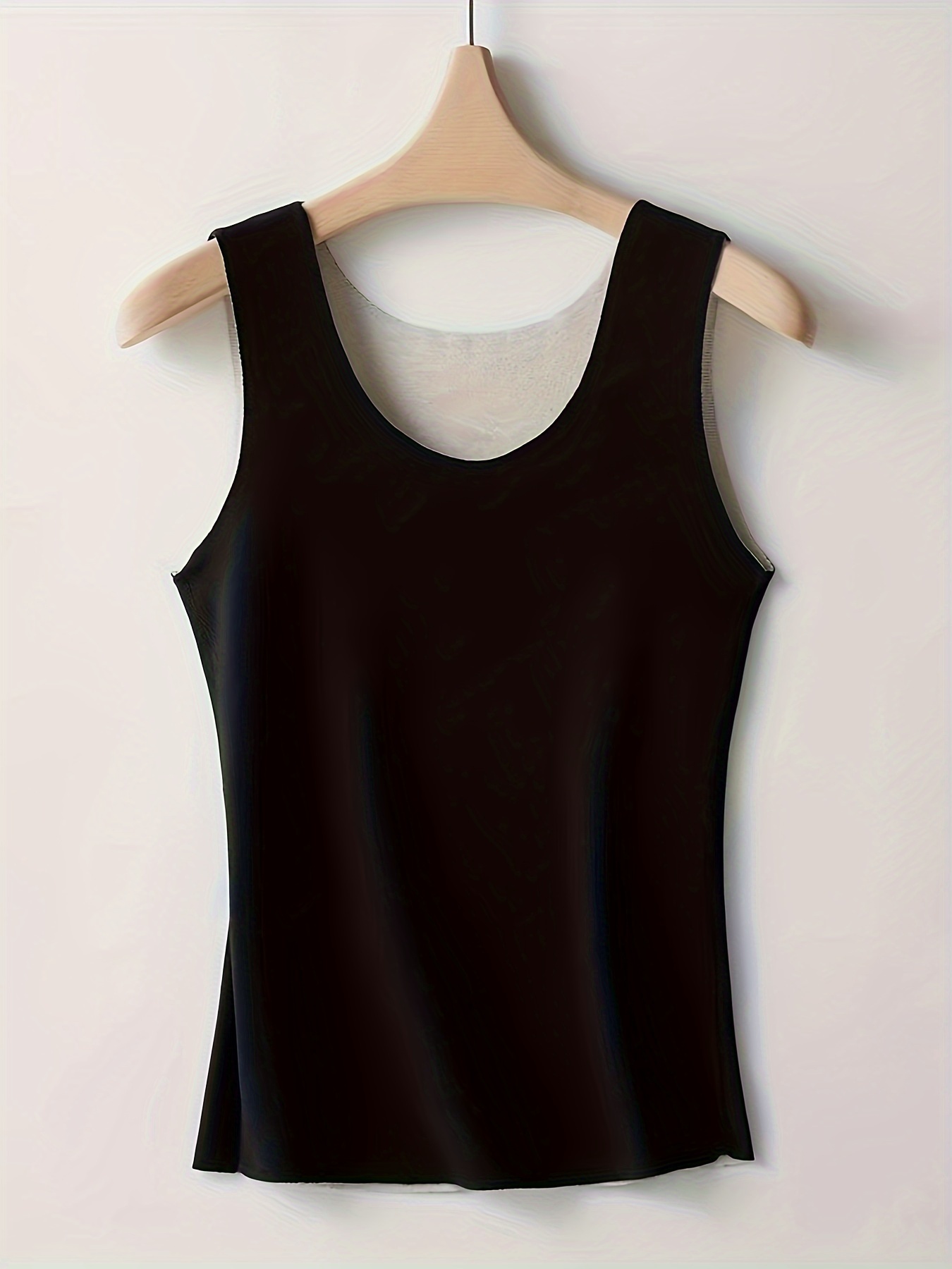 Womens Plain Black Thermal Camisole Top