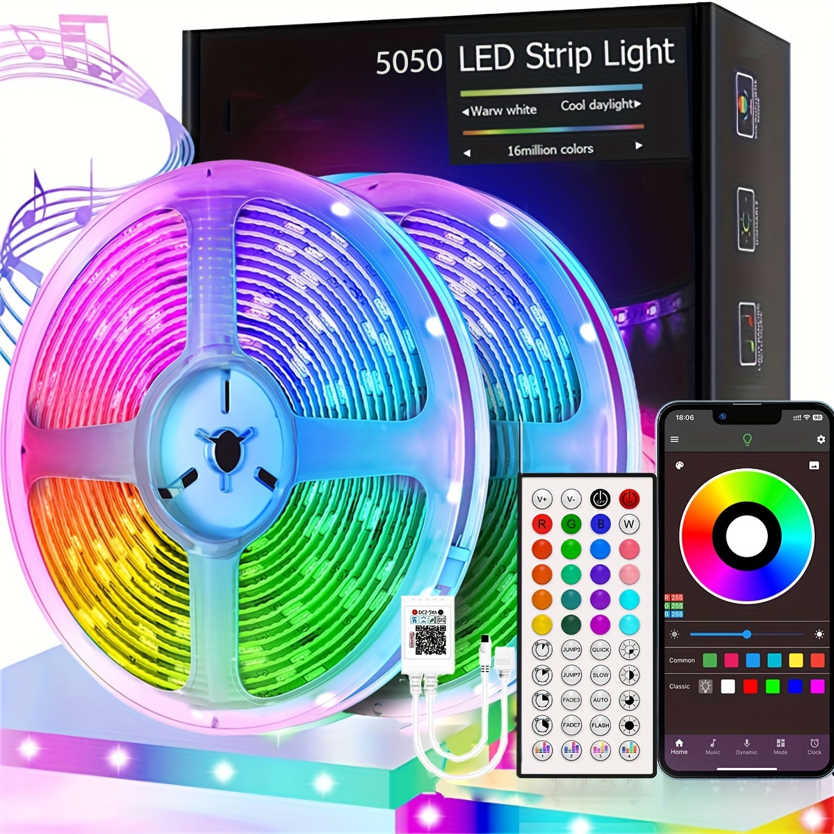 50ft/15M LED Strip Lights, HRDJ RGB LED Light Strip Music Sync RGB