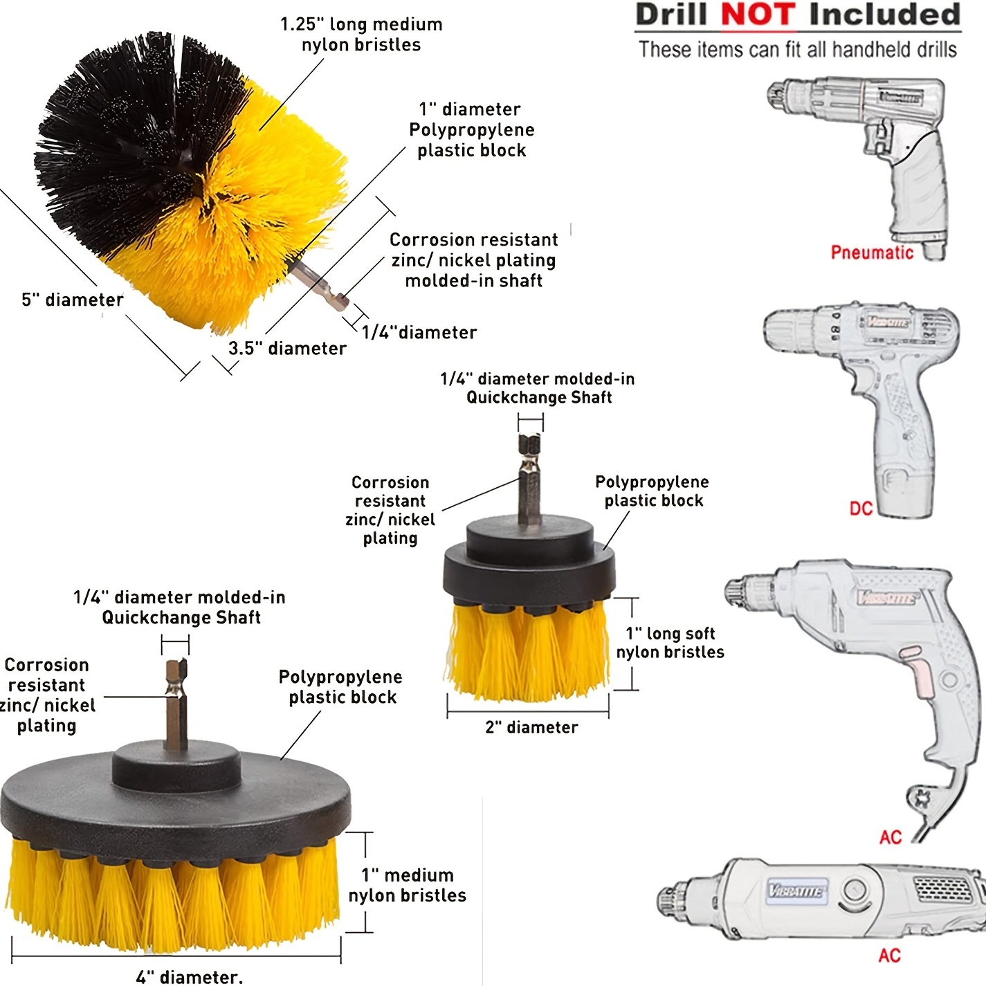 Electric Drill Brushes, Drill Brush Set: Power Scrub Away Grime And Dirt  From Floors, Tubs, Showers, Tiles, And More! - Temu