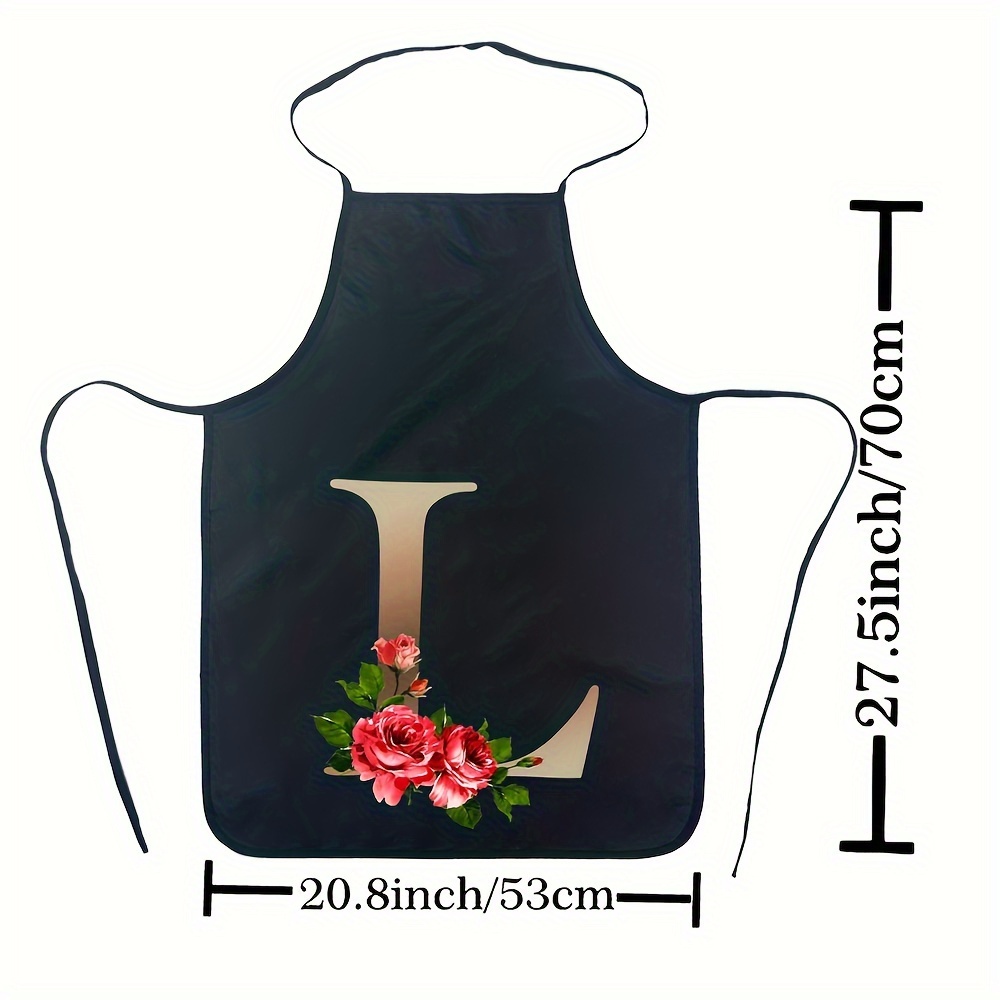 TEMU 1pc Floral And Letter Polyester Apron, Kitchen Apron For Women,printed Aprons, Printed Monogram Aprons, Apron, Promotional Gift Apron