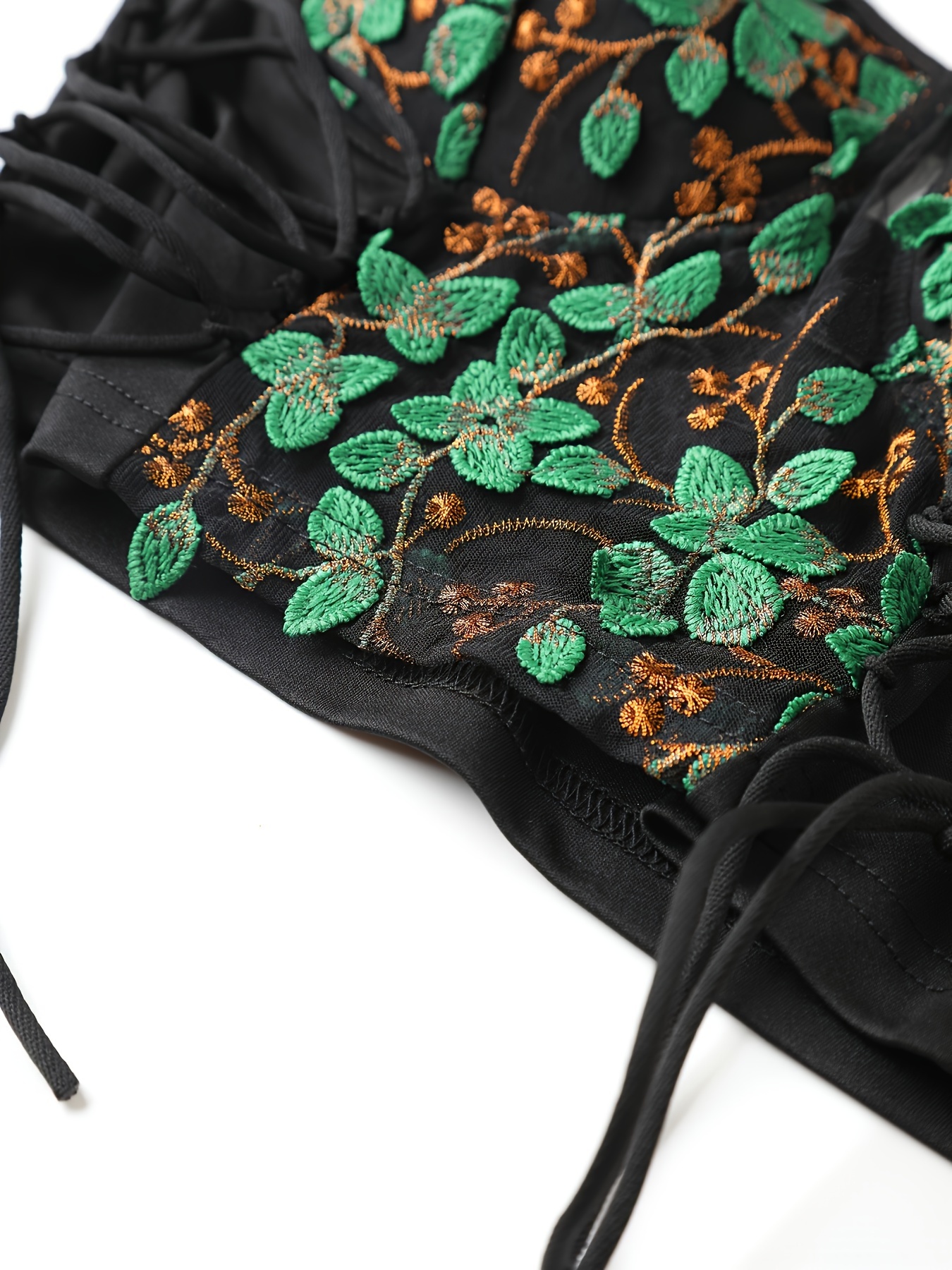 Tank Top for Women Women's Fashion Floral Embroidery Corset Tops Thin  Straps Transparent Mesh Gathering Corset Black L 
