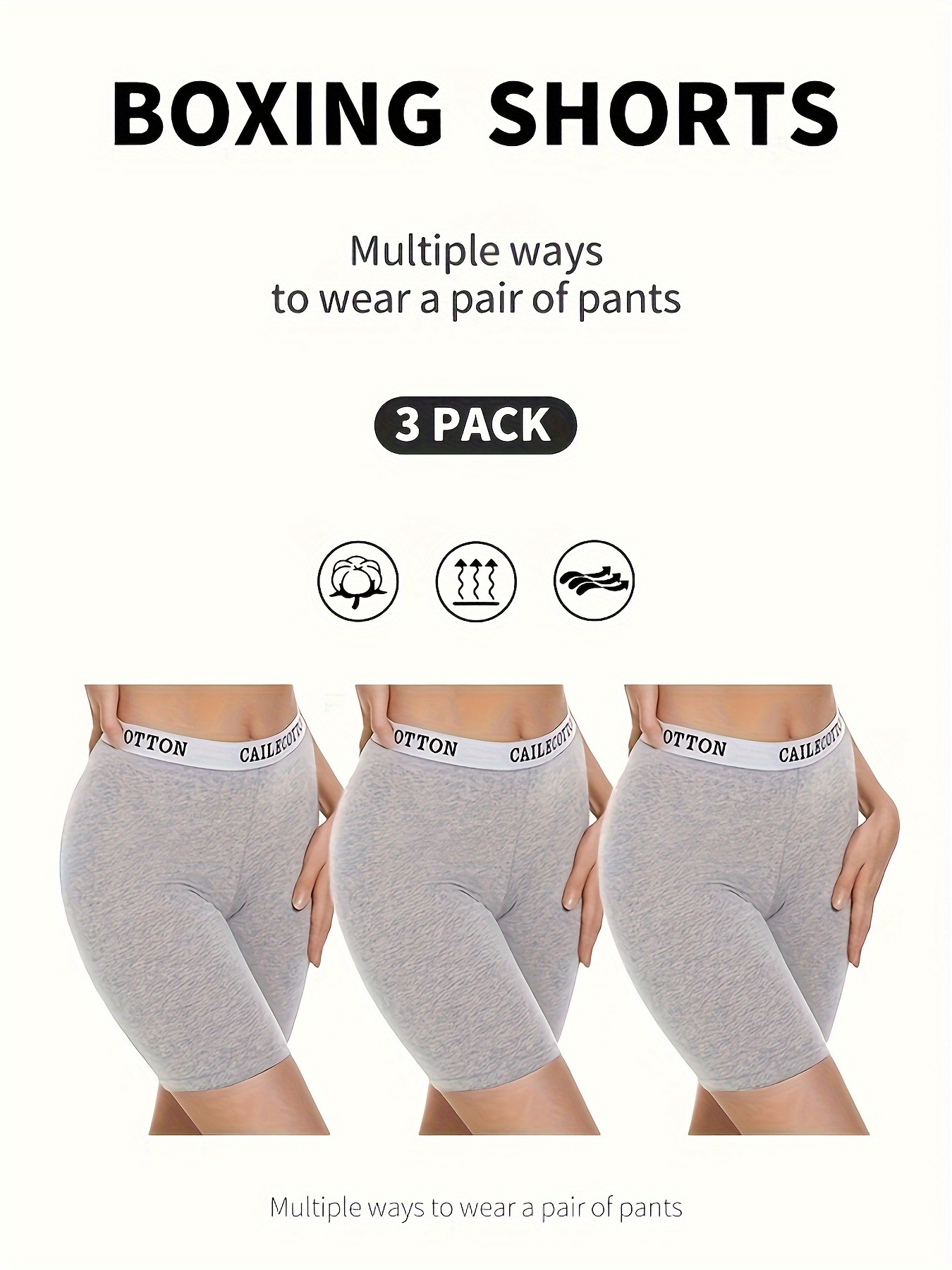 3 Pack Plus Size Simple Shapewear Shorts Set, Women's Plus Letter