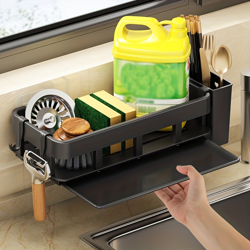 Sponge Holder for Kitchen Sink Sponge Tray 2-In-1 Plastic Scrubber Holder  with S