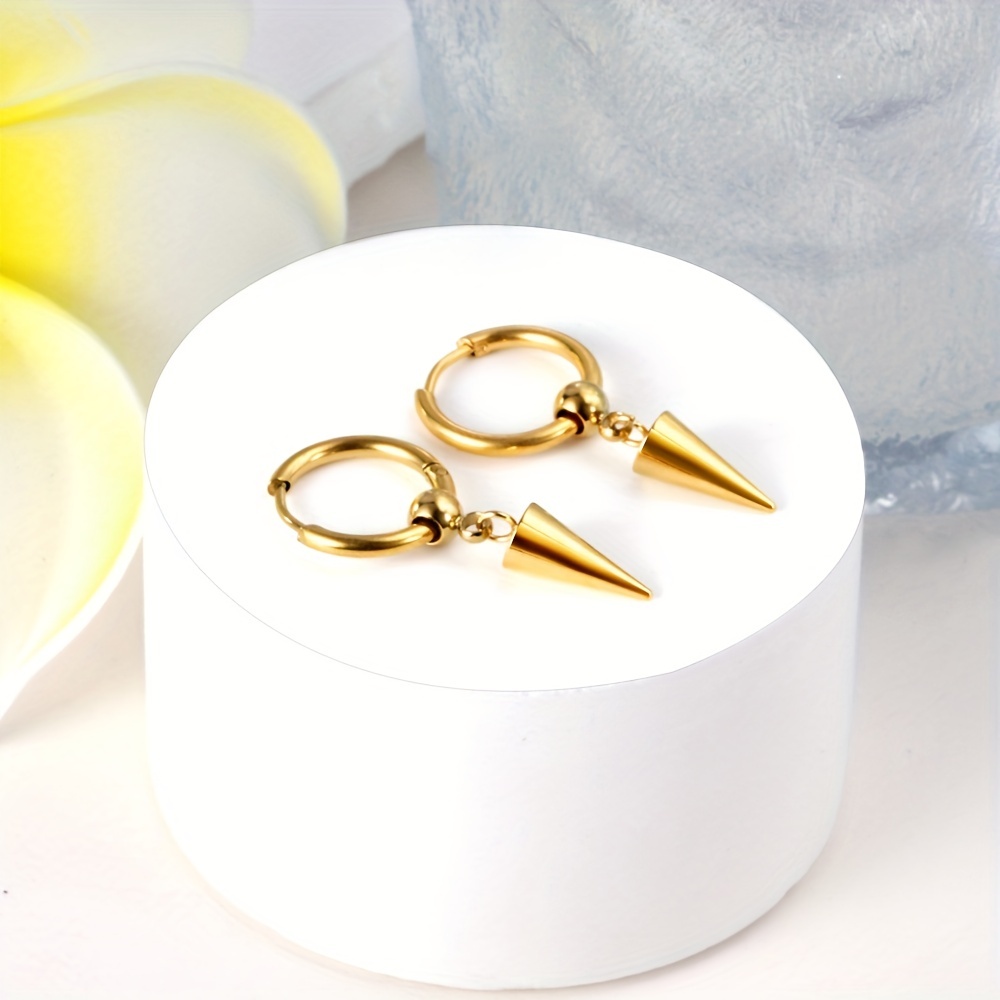 Men's Cone Dangle Hoop Earrings, Punk Style