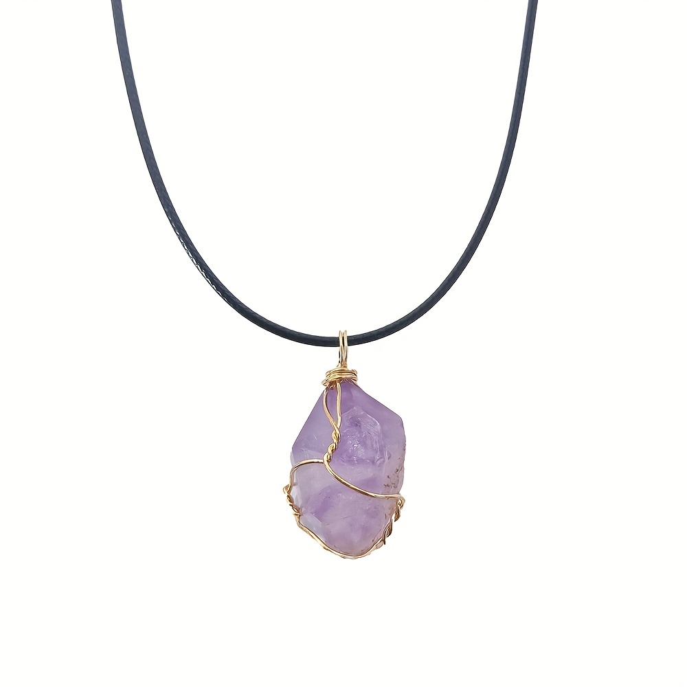 Raw Stone Winding Wire Pendant Necklace