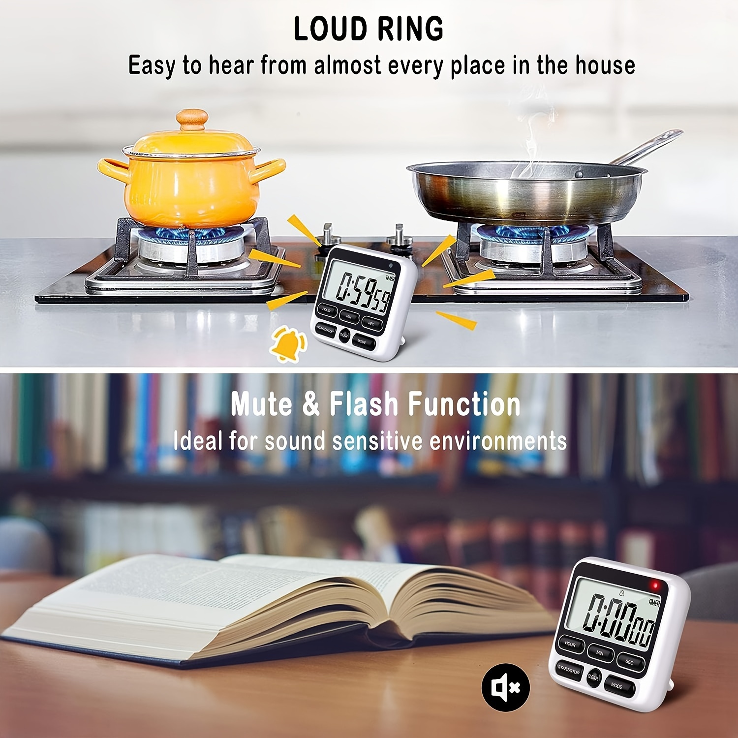 24-Hours Digital Kitchen Timer Large Display Loud Alarm Magnetic