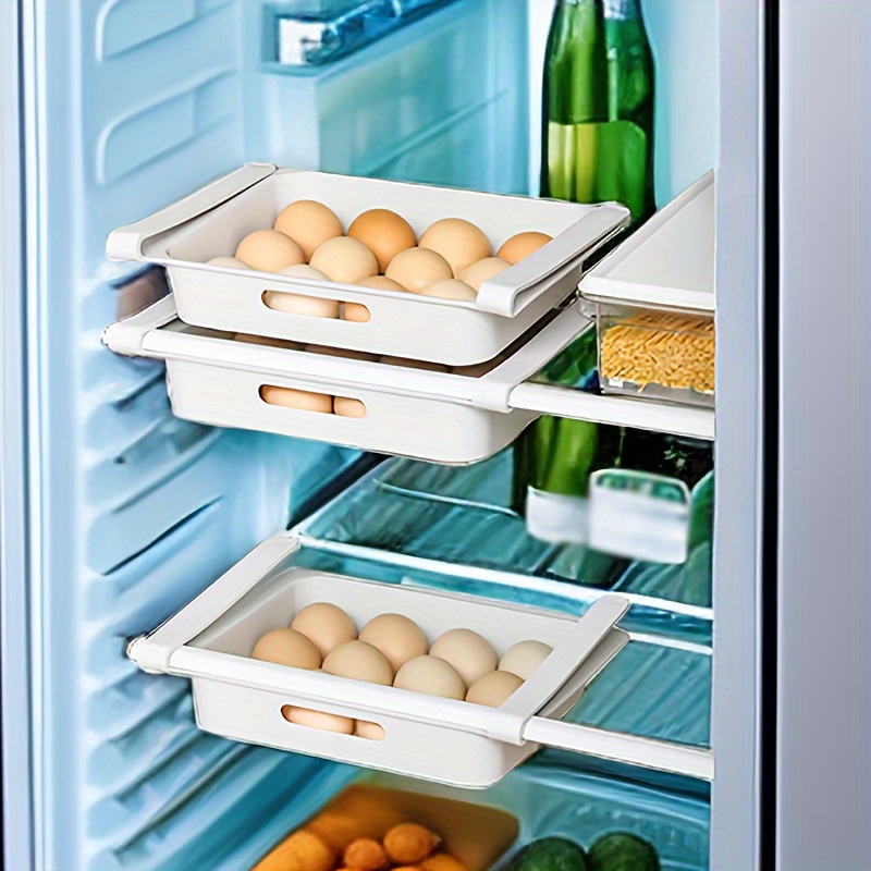 Organizador de cajones de nevera extraíble con estante Caja de  almacenamiento para huevo, fruta, verduras, plástico, transparente,  alimentos frescos