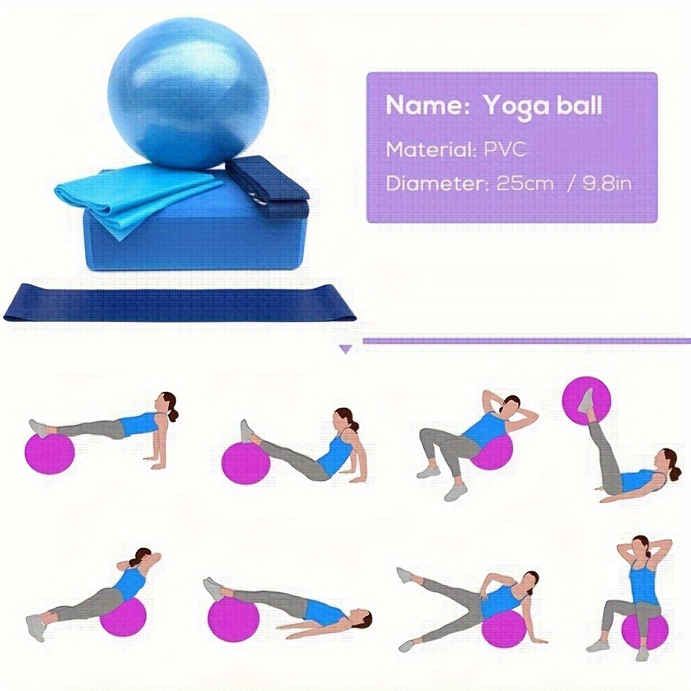 5Pcs Yoga Equipment Set, Yoga Exercise Ball, Yoga Block, Resistance Loop  Band, Stretching Strap, Yoga Belt