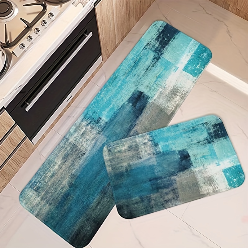Euyyhai Turquoise Grey Bathroom Mat Teal Abstract Art Bath Mat Non Slip  Ultra Soft Bath Mats for Bath Room Kitchen (Turquoise Grey, 15.7 x 23.5  Inch)
