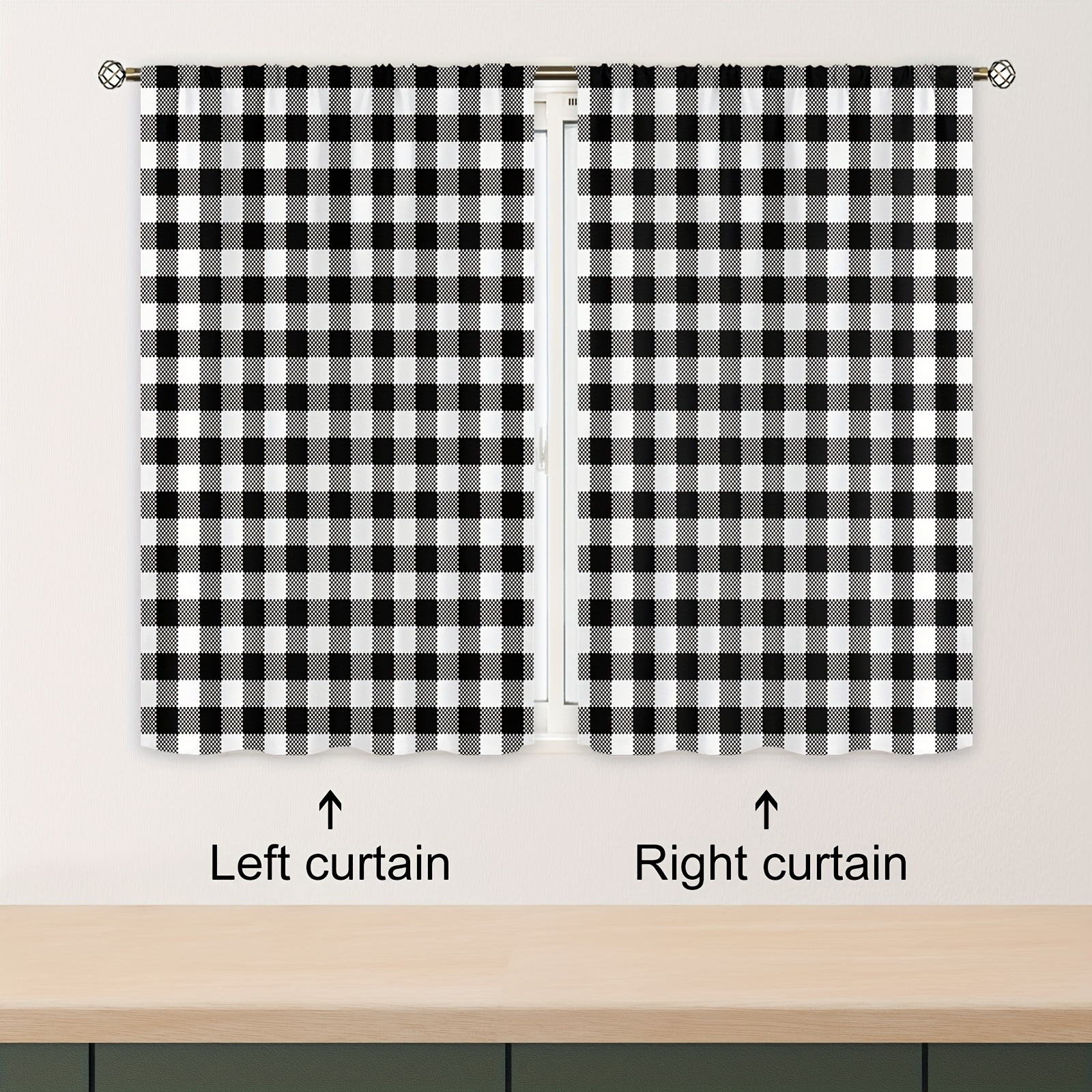 Buffalo Plaid Window Curtain Tier Buffalo Black And White - Temu