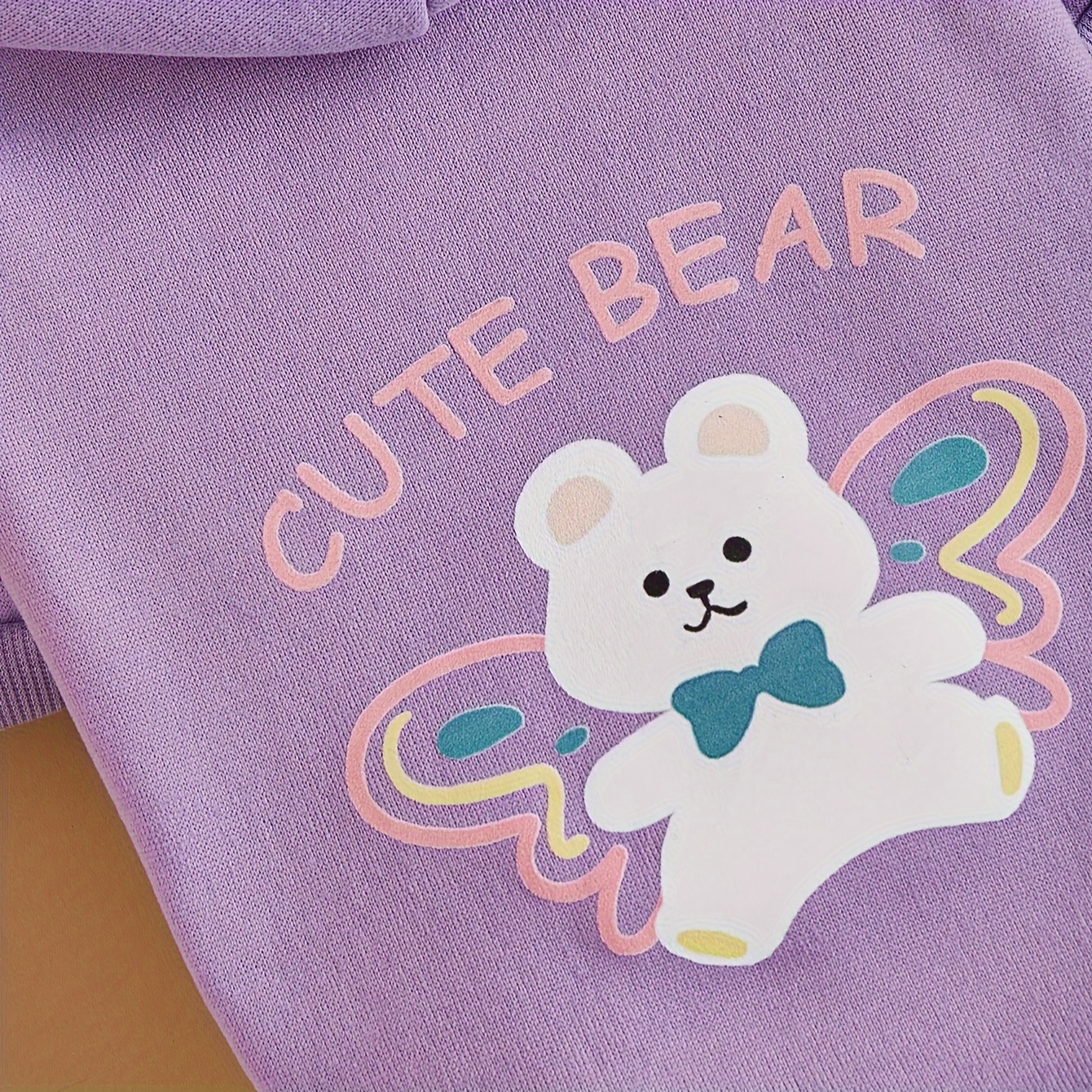 1pc cute bear with bow letter print pet hoodie purple thickened warm anti shedding pet clothes Product details 3