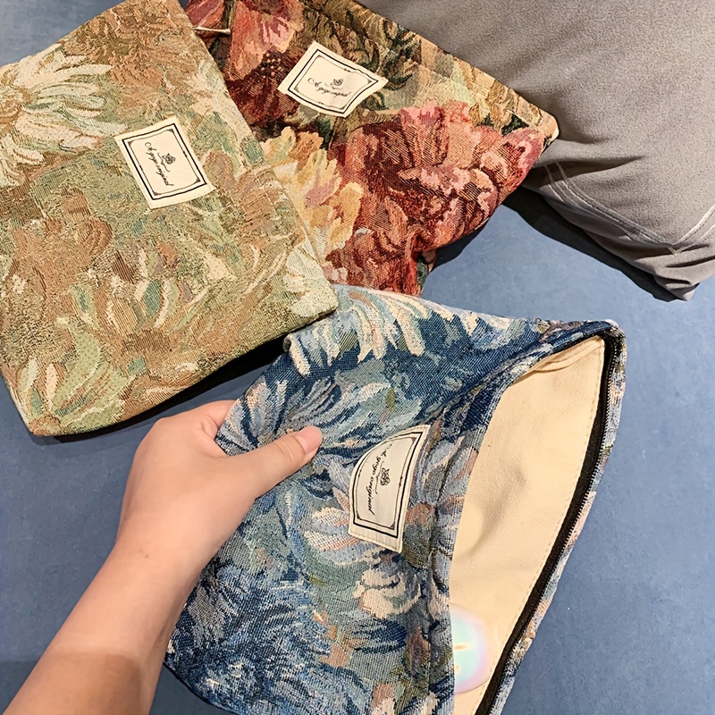 

Artistic Flower Pattern Makeup Bag, Oil Painting Style Thicken Skin Care Product Bag, Travel Wash Bag