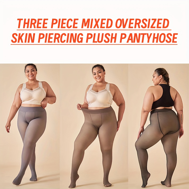 Plus Size Casual Pantyhose 0xl 2xl Women's Plus Solid Plush - Temu Canada