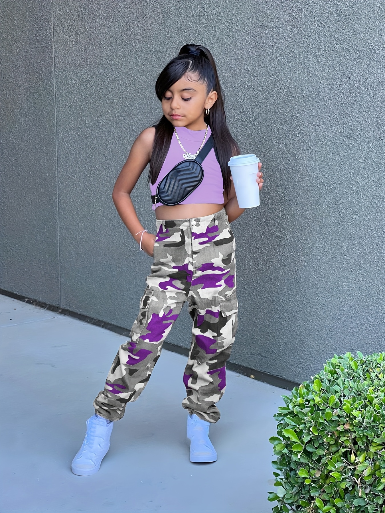 Moggemol Kids Girls Camouflage Racer Back Crop Tops with Athletic
