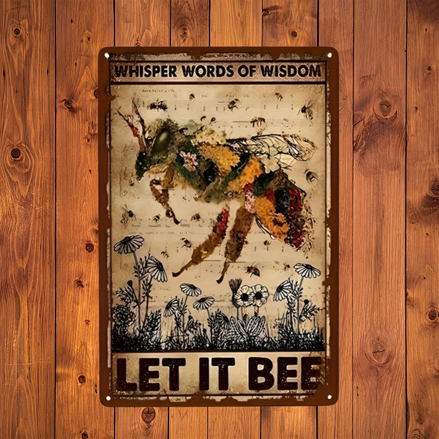 1pc, Honey Bee Knowledge Metal Tin Sign (12''x8'') , Funny