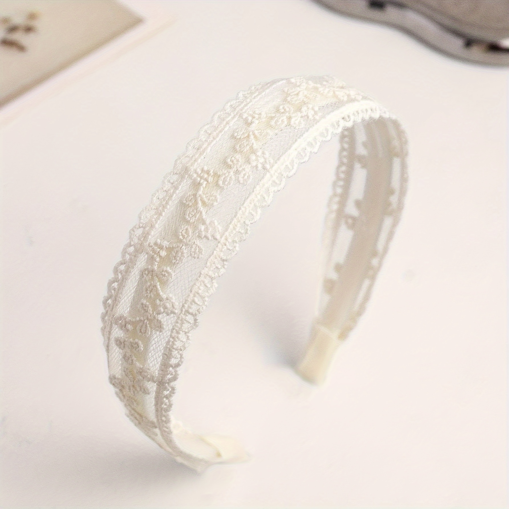 Image of Flower Embroidery Lace Headband Wide Head Hoop Retros Style Headdress Elegant Women Hair Accessories