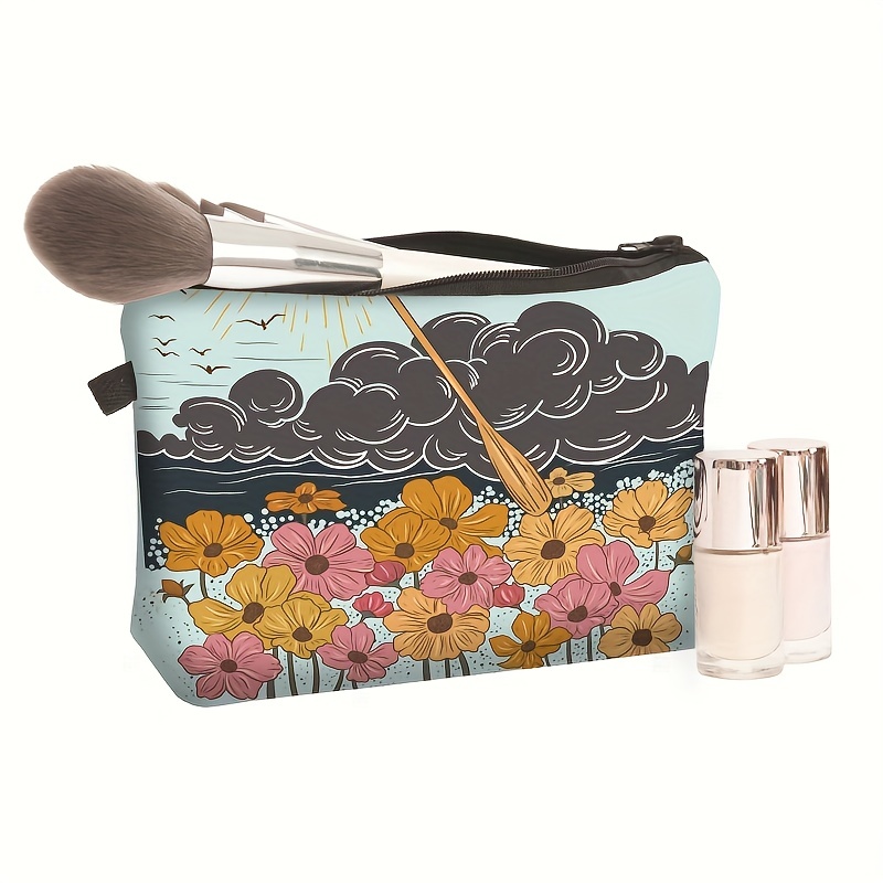 Makeup Bag, Travel Portable Cosmetic Bag with Handle, Wrinkled Flower Style  Toiletry Bag Cosmetic Organizer Case Foldable Large Makeup Pouch Storage