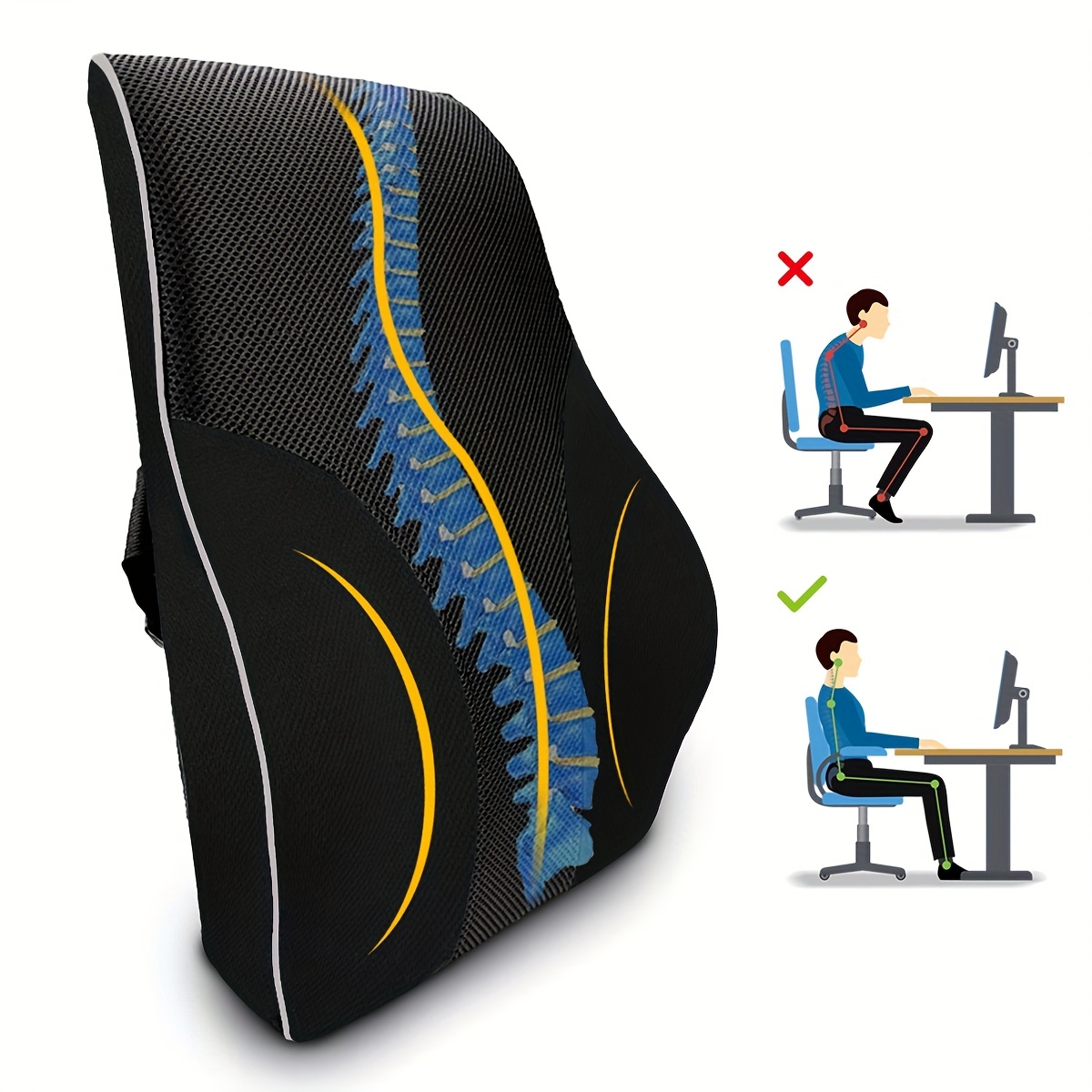 Memory Foam Lumbar Support Office Chair Support Car Seat Waist Support  Comfort For Back Pain Relief - Temu
