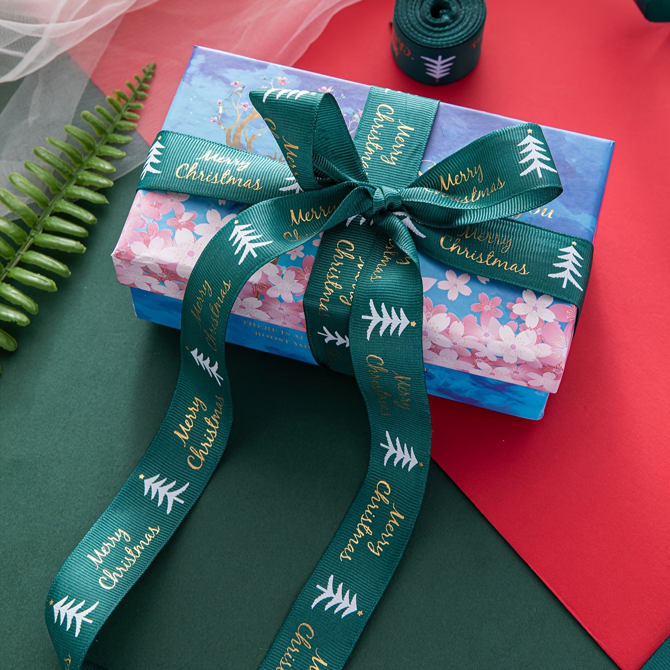 1cm Wide Christmas Ribbon 20m Long Snowflake Thin Ribbon for Gift Packing  Wrapping (Green)