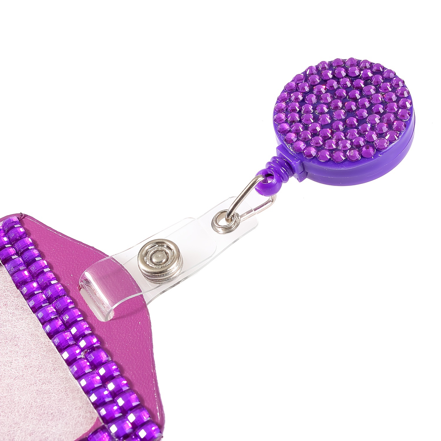 Fashion Sparkle Retractable Purple Crystal Id Name Badge - Temu