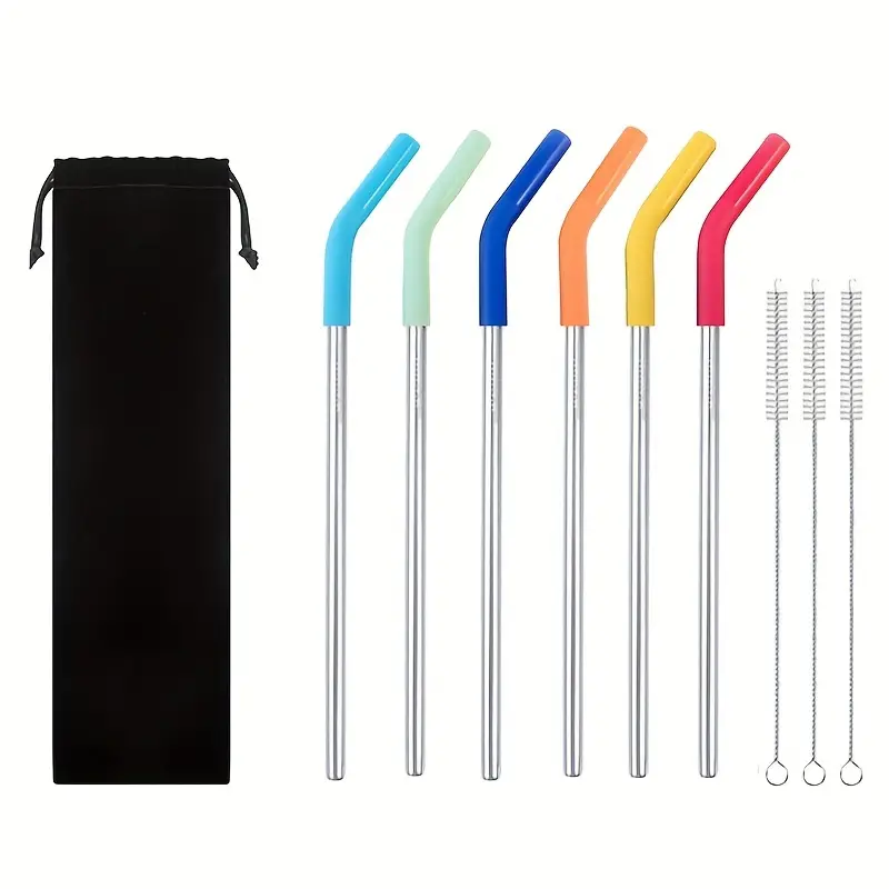 Reusable Stainless Steel Straw Set With Travel Case, Silicone Tips,  Cleaning Brushes, Leak-proof, Extra Long Metal Straws - Temu Germany
