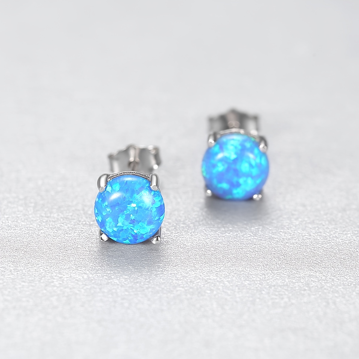 4 Prong Opal Stud Earrings 925 Silver Jewelry Gift
