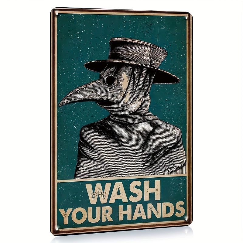 1pc, Vintage Gothic Bathroom Plague Doctor Wash Your Hands Sign Wall Decor,  Gothic Bathroom Decor