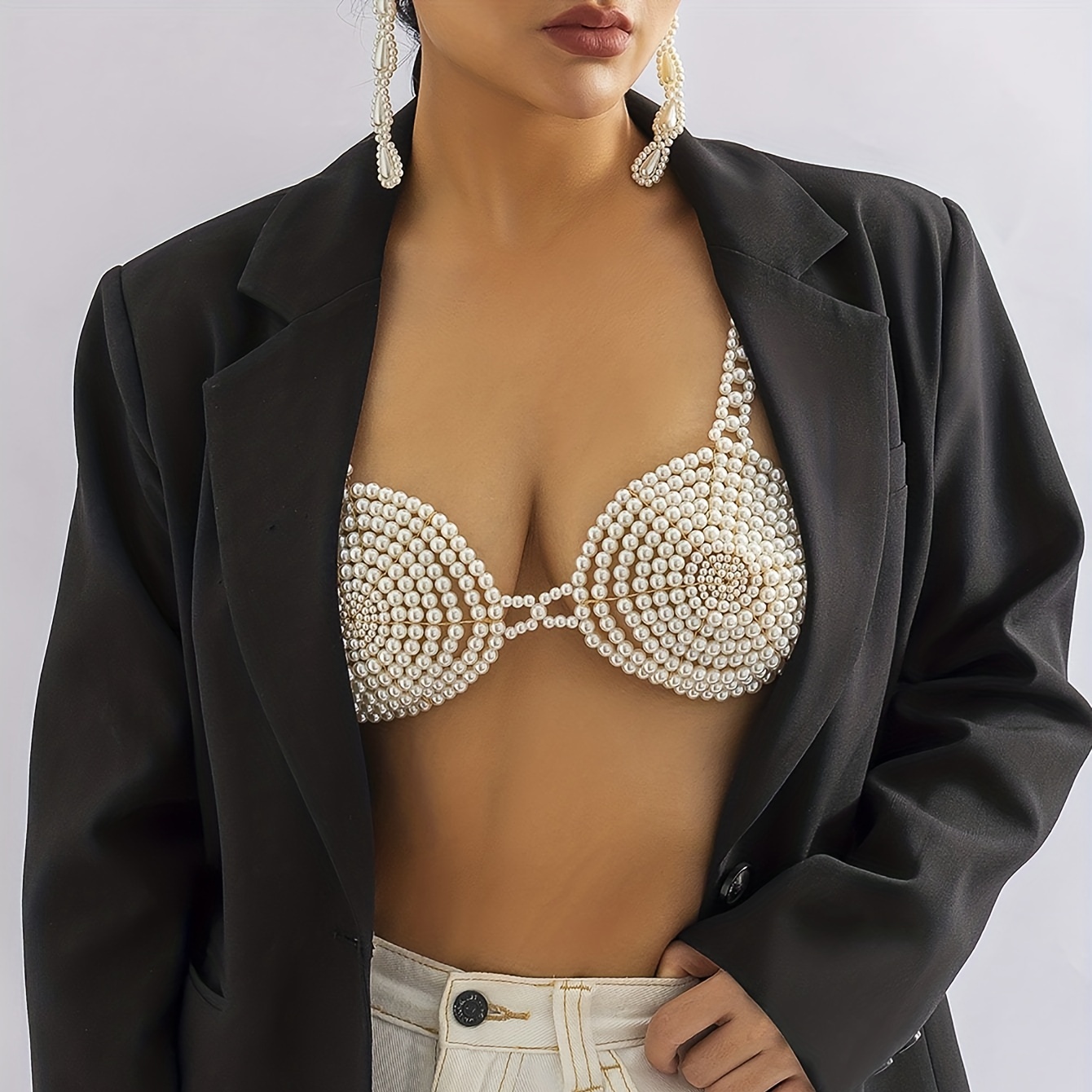 Sexy Bikini Party Bra Body Chain With Handmade Faux Pearls Beads Summer  Beach Carnival Party Chest Chain Lingerie Decoration Chain