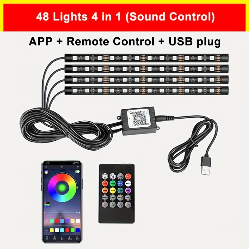 Control musical de la tira de luz interior del coche 4X 36LED RGB