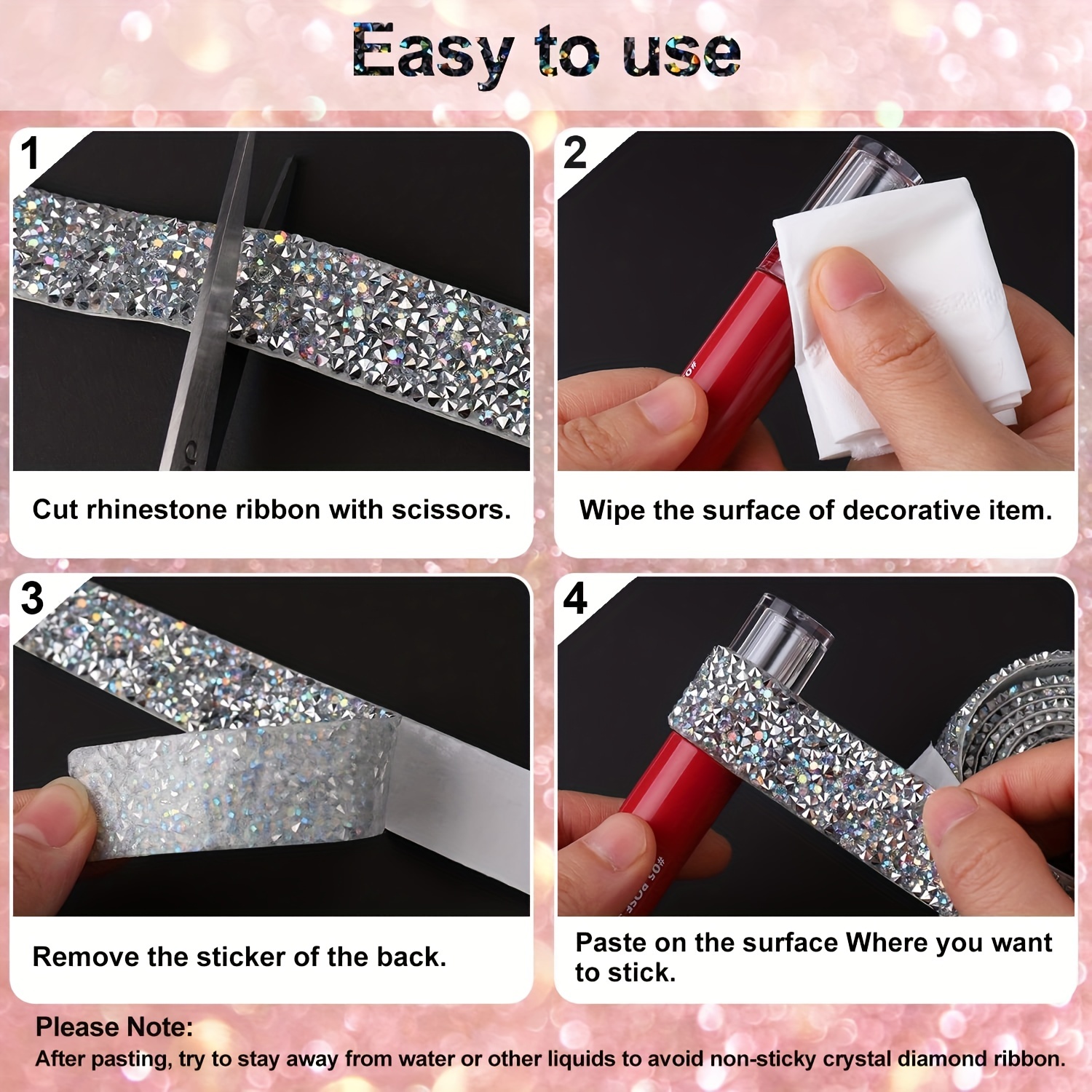 Self Adhesive Crystal Rhinestone Ribbon, Rhinestone Strips, DIY Diamond  Bling Ribbon Stickers Rhinestone Tape Roll For Crafts Phone Car Decorations