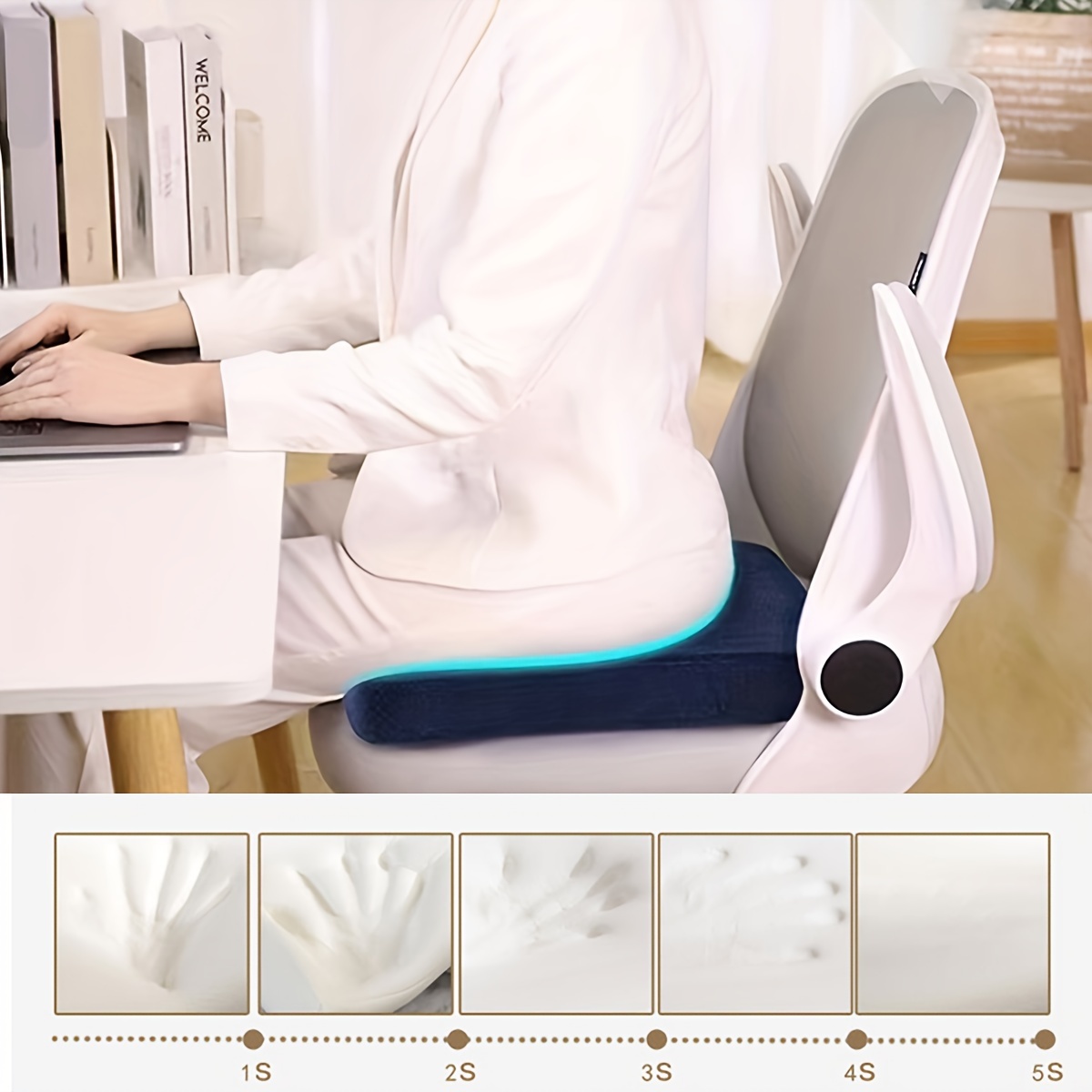 Plixio Memory Foam Seat Cushion - Chair Pillow for Sciatica, Coccyx, Back & Tailbone Pain Relief - Orthopedic Chair Pad for
