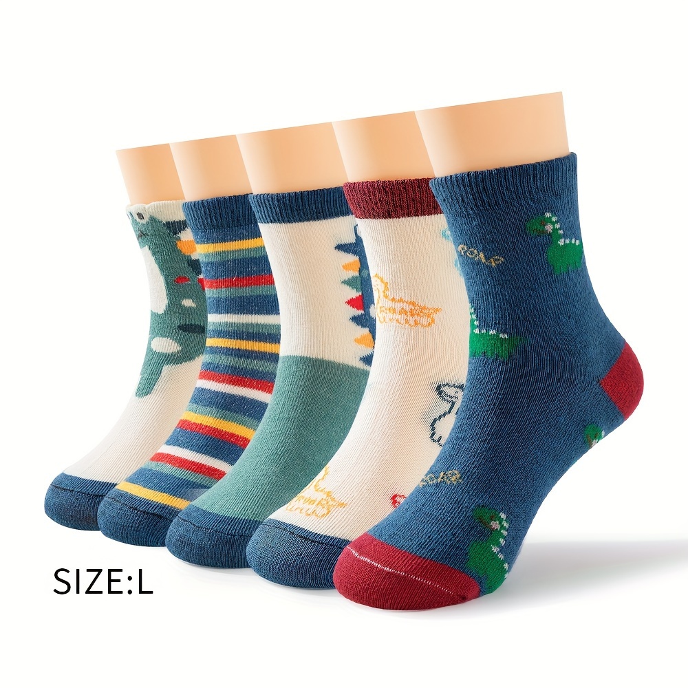 5 Pairs Kids Dinosaur Pattern Sports Socks for Spring and Autumn