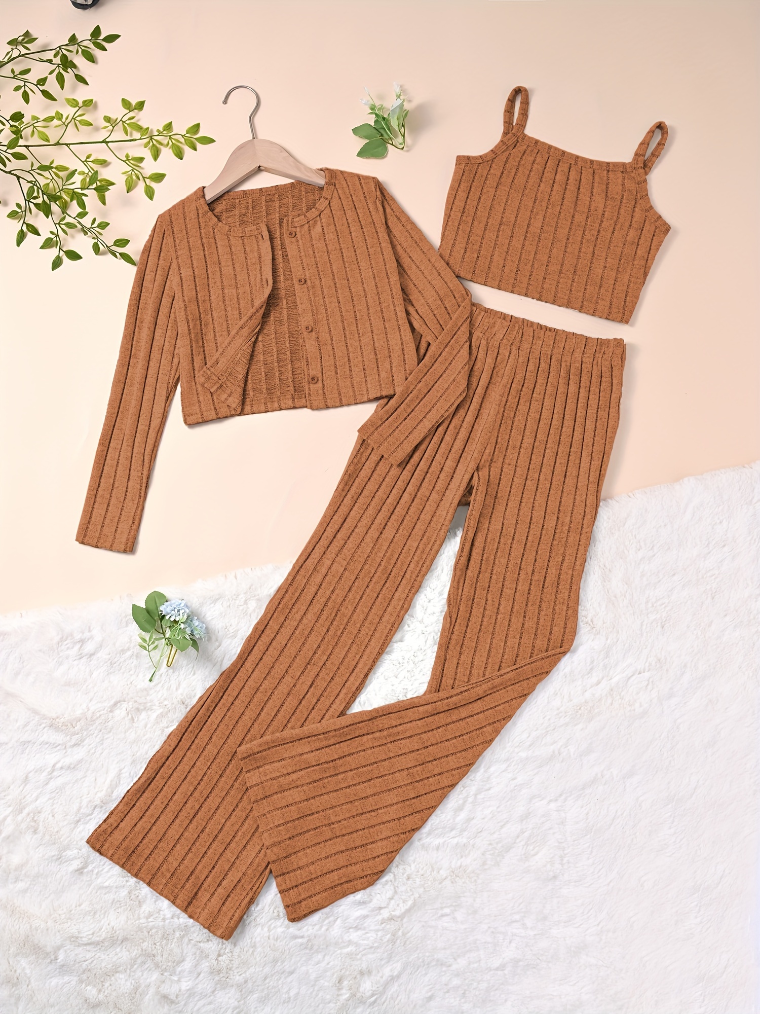 Girl's Trendy Solid Crop Cami Top Pants Set - Temu Canada