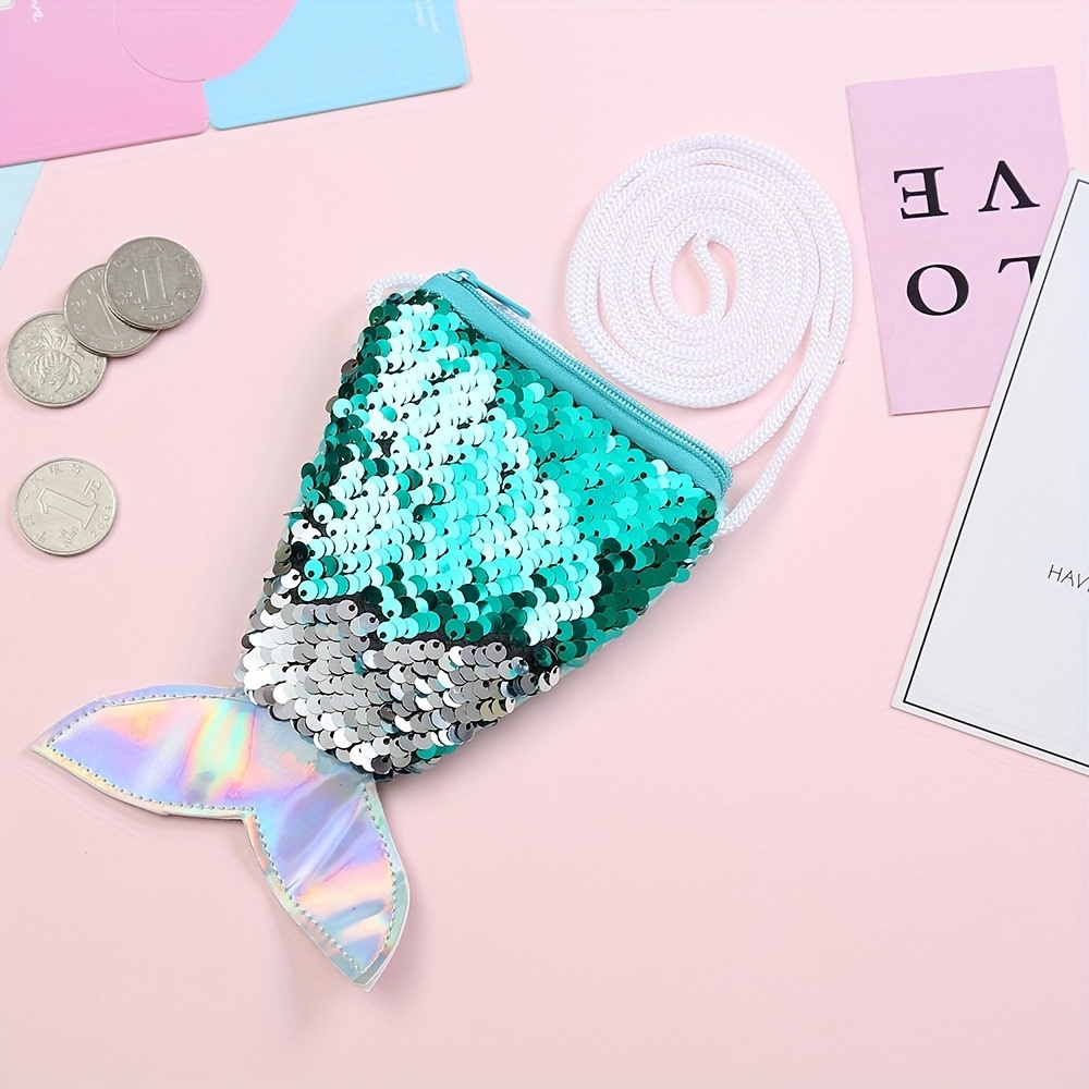 Colorful Sequin Mermaid Tail Coin Purse Crossbody Bag